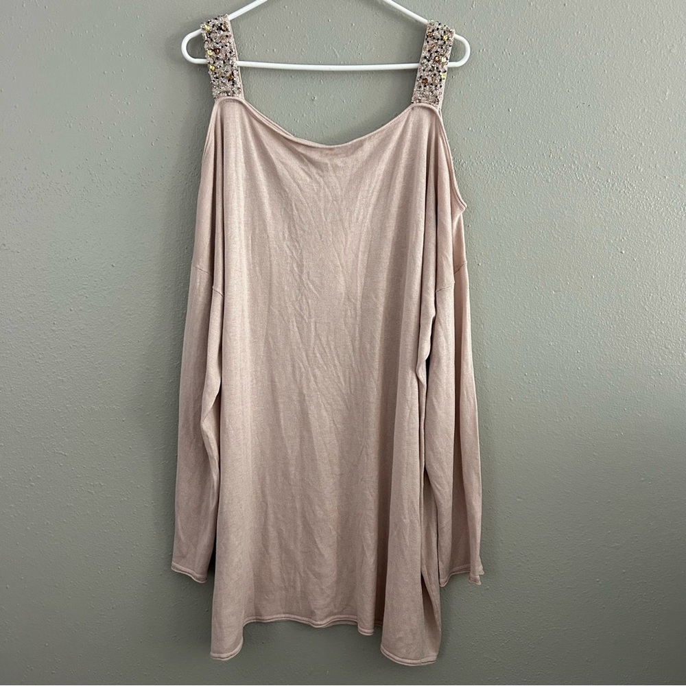 Soft Surroundings Cold Shoulder Silk Blend Beaded Lightweight Knit Top Sz 3X NWT